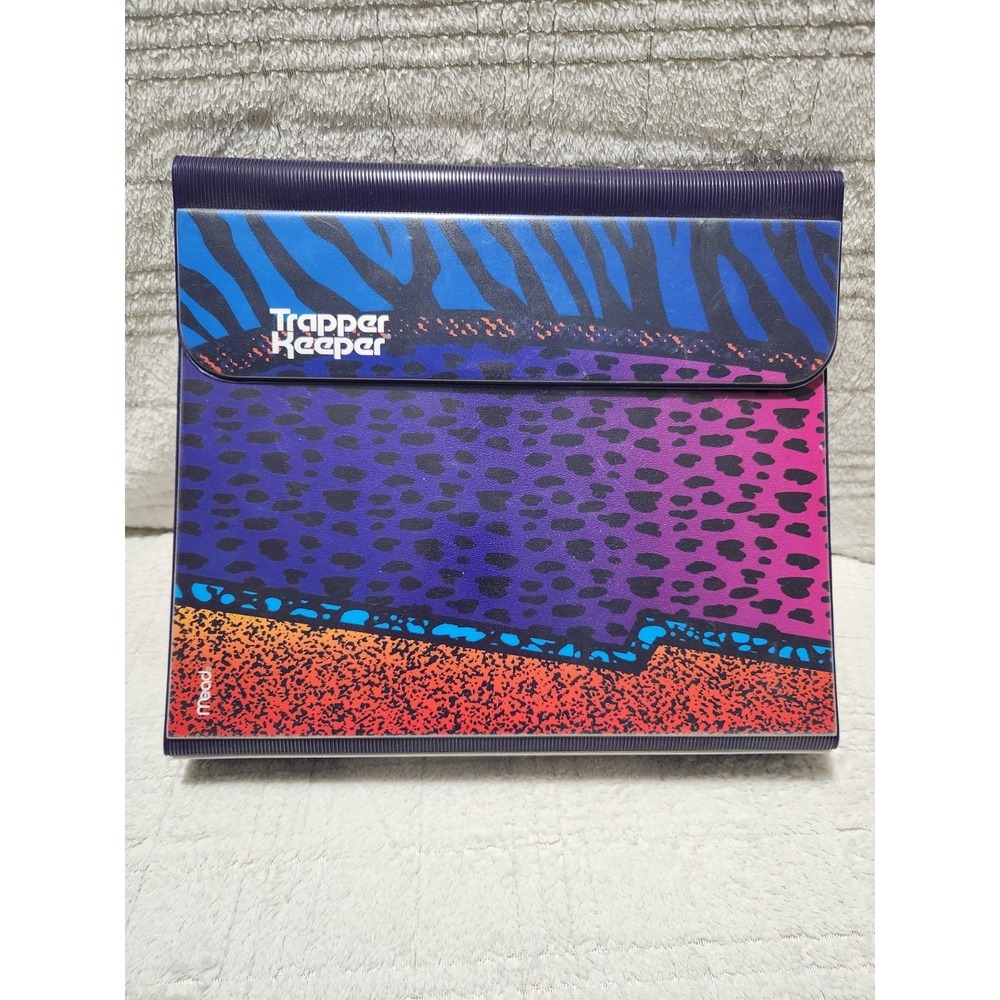 Mead Trapper Keeper Binder Retro 80s 90s‎ Neon Leopard/Zebra Design NWOT